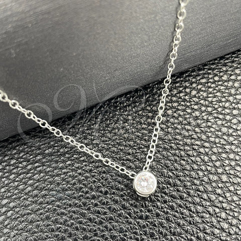 Sterling Silver Fancy Necklace, Rolo Design, with White Cubic Zirconia, Polished, Silver Finish, 04.401.0023.18 (05 MM Thickness, 18 Inches Length)