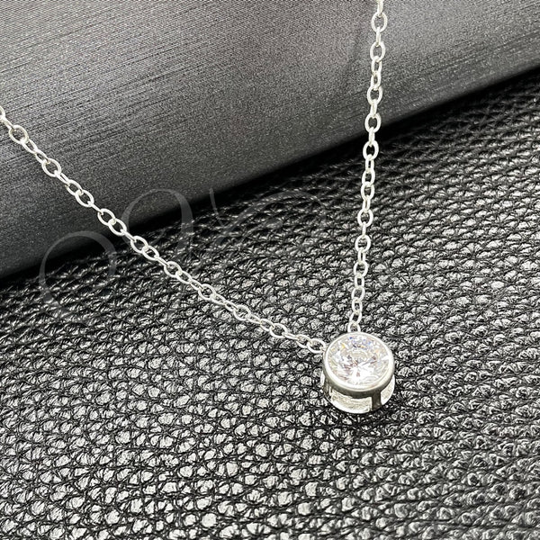 Sterling Silver Fancy Necklace, Rolo Design, with White Cubic Zirconia, Polished, Silver Finish, 04.401.0025.18 (07 MM Thickness, 18 Inches Length)