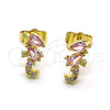 Oro Laminado Stud Earring, Gold Filled Style Seahorse Design, with Pink Cubic Zirconia, Polished, Golden Finish, 02.210.0769