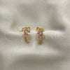 Oro Laminado Stud Earring, Gold Filled Style Seahorse Design, with Pink Cubic Zirconia, Polished, Golden Finish, 02.210.0769