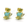 Oro Laminado Stud Earring, Gold Filled Style Heart and Love Design, with Aqua Blue Cubic Zirconia, Polished, Golden Finish, 02.210.0771