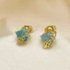 Oro Laminado Stud Earring, Gold Filled Style Heart and Love Design, with Aqua Blue Cubic Zirconia, Polished, Golden Finish, 02.210.0771