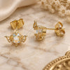 Oro Laminado Stud Earring, Gold Filled Style Butterfly Design, with Aurore Boreale Cubic Zirconia, Polished, Golden Finish, 02.210.0774