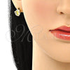 Oro Laminado Stud Earring, Gold Filled Style Moon and Star Design, with Aurore Boreale and White Cubic Zirconia, Polished, Golden Finish, 02.210.0775