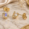 Oro Laminado Stud Earring, Gold Filled Style Moon and Star Design, with Aurore Boreale and White Cubic Zirconia, Polished, Golden Finish, 02.210.0775