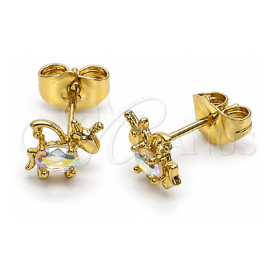 Oro Laminado Stud Earring, Gold Filled Style with Aurore Boreale Cubic Zirconia, Polished, Golden Finish, 02.210.0777