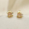 Oro Laminado Stud Earring, Gold Filled Style Teddy Bear and Heart Design, with Rose Water Opal Cubic Zirconia, Polished, Golden Finish, 02.210.0778