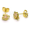 Oro Laminado Stud Earring, Gold Filled Style Teddy Bear and Heart Design, with Rose Water Opal Cubic Zirconia, Polished, Golden Finish, 02.210.0778