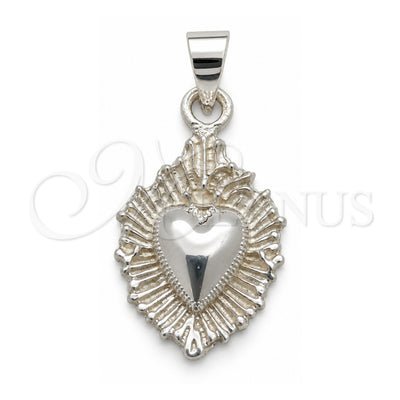 Sterling Silver Religious Pendant, Heart Design, Polished, Silver Finish, 05.392.0023
