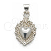 Sterling Silver Religious Pendant, Heart Design, Polished, Silver Finish, 05.392.0023