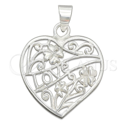 Sterling Silver Religious Pendant, Heart and Flower Design, Polished, Silver Finish, 05.392.0024 for wholesale, main product view
