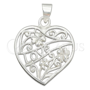 Sterling Silver Pendant — Religious Pendant Heart and Flower Design Polished 05. — main product view — SKU 149827 | Plata 925 dije — Religious Pendant corazón and flor diseño pulido 05. — SKU 149827