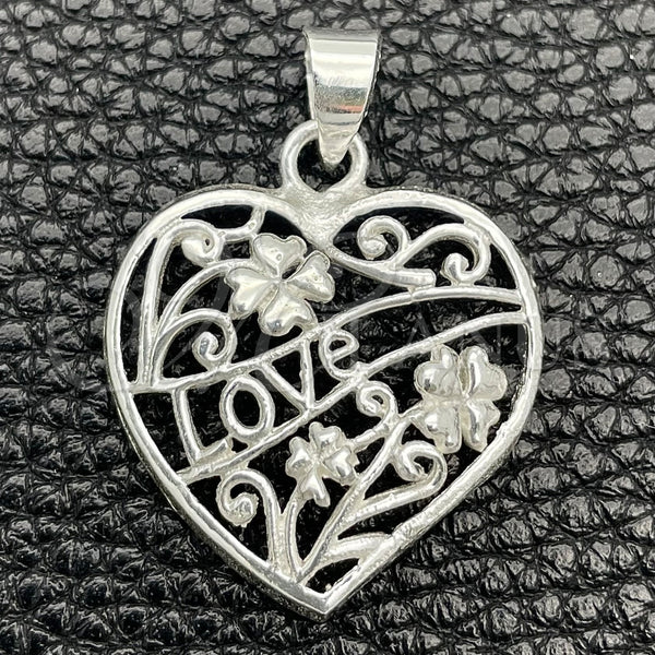 Sterling Silver Pendant — Religious Pendant Heart and Flower Design Polished 05. — main product view — SKU 149827 | Plata 925 dije — Religious Pendant corazón and flor diseño pulido 05. — SKU 149827