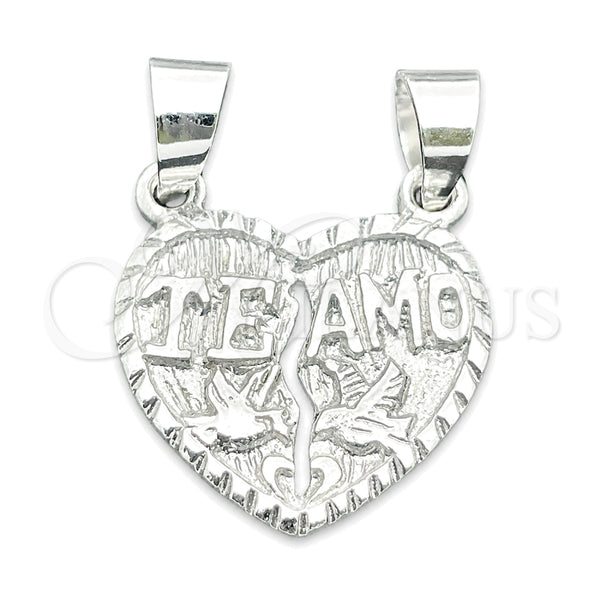 Sterling Silver Religious Pendant, Heart Design, Polished, Silver Finish, 05.392.0026