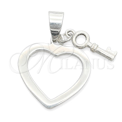 Sterling Silver Religious Pendant, Heart and key Design, Polished, Silver Finish, 05.392.0028 for wholesale, main product view