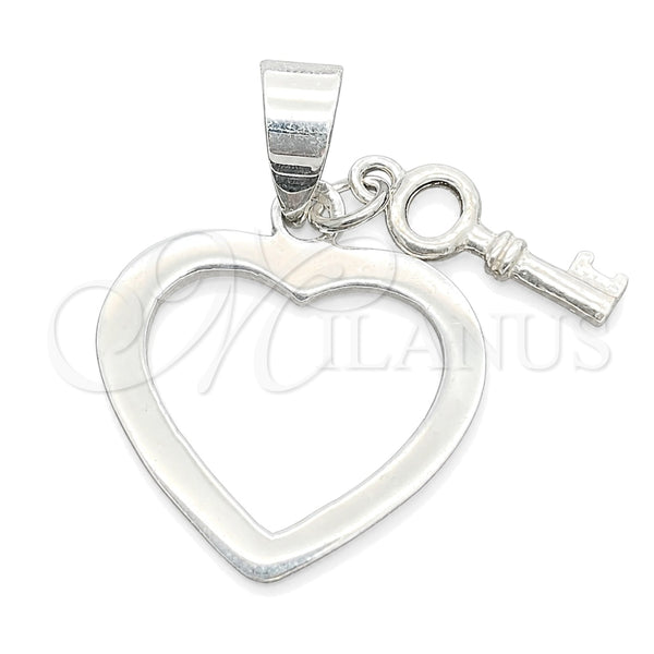 Sterling Silver Religious Pendant, Heart and key Design, Polished, Silver Finish, 05.392.0028