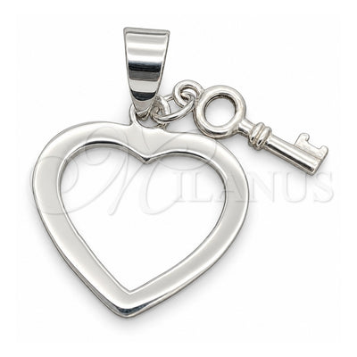 Sterling Silver Religious Pendant, Heart and key Design, Polished, Silver Finish, 05.392.0028