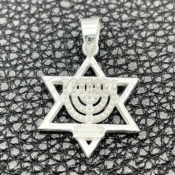 Sterling Silver Fancy Pendant, Judaica and Star of David Design, Polished, Silver Finish, 05.392.0063