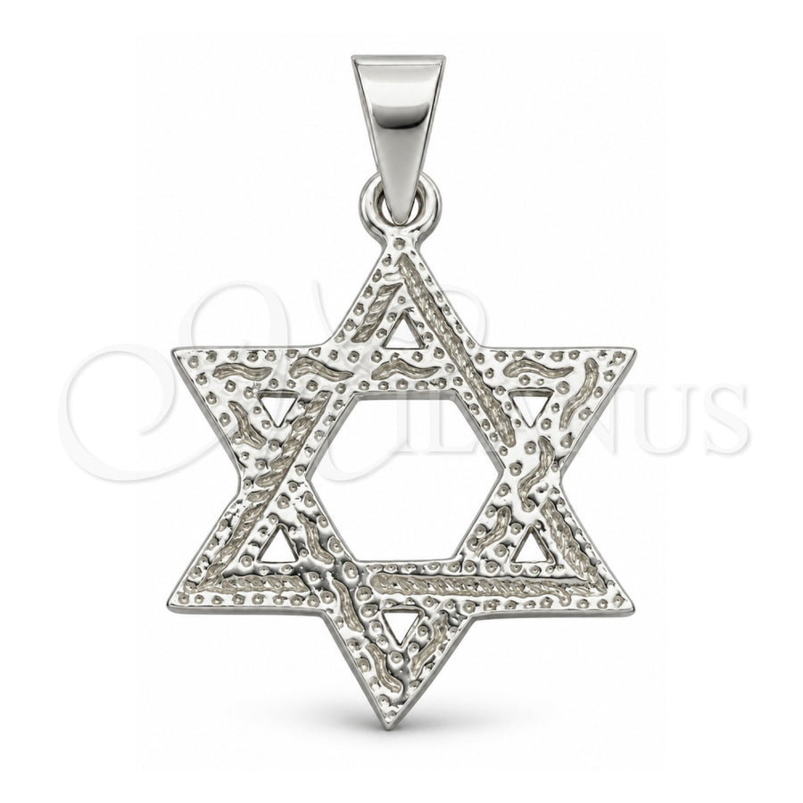 Sterling Silver Fancy Pendant, Judaica and Star of David Design, Polished, Silver Finish, 05.392.0065
