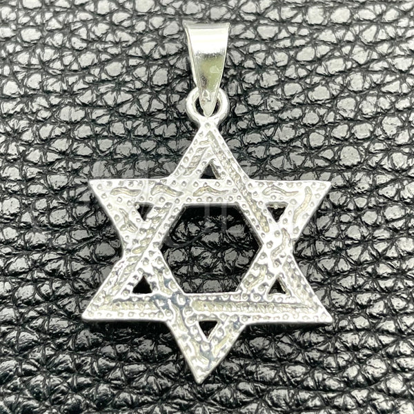 Sterling Silver Fancy Pendant, Judaica and Star of David Design, Polished, Silver Finish, 05.392.0065