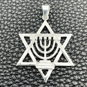 Sterling Silver Pendant — Fancy Pendant Judaica and Star of David Design — main product view — SKU 149869 | Plata 925 dije — elegante Pendant Judaica and estrella of David diseño — SKU 149869