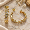 Oro Laminado Medium Hoop, Gold Filled Style Judaica and Hand of God Design, with White Micro Pave, Polished, Golden Finish, 02.210.0779.30