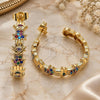 Oro Laminado Medium Hoop, Gold Filled Style Judaica and Hand of God Design, with Multicolor Micro Pave, Polished, Golden Finish, 02.210.0779.1.30