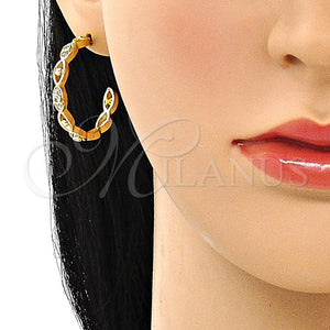 Gold Filled Hoop Earrings — Medium Hoop Evil Eye Design with White Micro — main product view — SKU 149872 | Oro Laminado aretes de aro — Medium Hoop Evil Eye diseño with blanco Micro — SKU 149872
