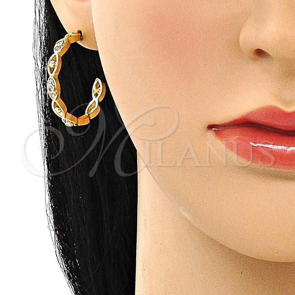 Gold Filled Hoop Earrings — Medium Hoop Evil Eye Design with White Micro — main product view — SKU 149872 | Oro Laminado aretes de aro — Medium Hoop Evil Eye diseño with blanco Micro — SKU 149872