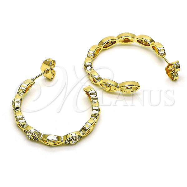Gold Filled Hoop Earrings — Medium Hoop Evil Eye Design with White Micro — alternate product view — SKU 149872 | Oro Laminado aretes de aro — Medium Hoop Evil Eye diseño with blanco Micro — SKU 149872