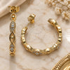 Oro Laminado Medium Hoop, Gold Filled Style Evil Eye Design, with White Micro Pave, Polished, Golden Finish, 02.210.0780.30