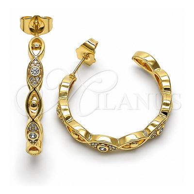Oro Laminado Medium Hoop, Gold Filled Style Evil Eye Design, with White Micro Pave, Polished, Golden Finish, 02.210.0780.30