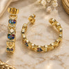 Oro Laminado Medium Hoop, Gold Filled Style Heart Design, with Multicolor Micro Pave, Polished, Golden Finish, 02.210.0781.1.30