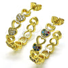 Oro Laminado Medium Hoop, Gold Filled Style Heart Design, with Multicolor Micro Pave, Polished, Golden Finish, 02.210.0781.1.30