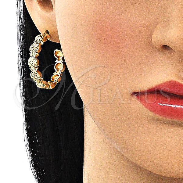 Gold Filled Hoop Earrings — Medium Hoop Pineapple Design with White Micro Pave — alternate product view — SKU 149875 | Oro Laminado aretes de aro — Medium Hoop Pineapple diseño with blanco Micro Pave — SKU 149875
