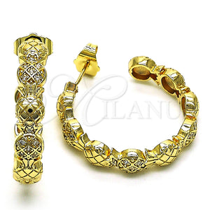 Gold Filled Hoop Earrings — Medium Hoop Pineapple Design with White Micro Pave — main product view — SKU 149875 | Oro Laminado aretes de aro — Medium Hoop Pineapple diseño with blanco Micro Pave — SKU 149875