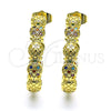 Oro Laminado Medium Hoop, Gold Filled Style Pineapple Design, with Multicolor Micro Pave, Polished, Golden Finish, 02.210.0782.1.30