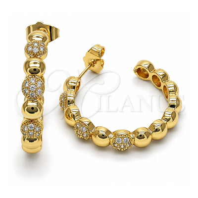 Oro Laminado Medium Hoop, Gold Filled Style with White Micro Pave, Polished, Golden Finish, 02.210.0783.30