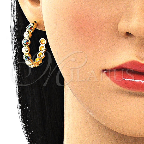 Gold Filled Hoop Earrings — Medium Hoop with Multicolor Micro Pave Polished 02. — alternate product view — SKU 149878 | Oro Laminado aretes de aro — Medium Hoop with Multicolor Micro Pave pulido 02. — SKU 149878