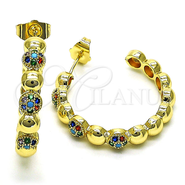 Gold Filled Hoop Earrings — Medium Hoop with Multicolor Micro Pave Polished 02. — main product view — SKU 149878 | Oro Laminado aretes de aro — Medium Hoop with Multicolor Micro Pave pulido 02. — SKU 149878