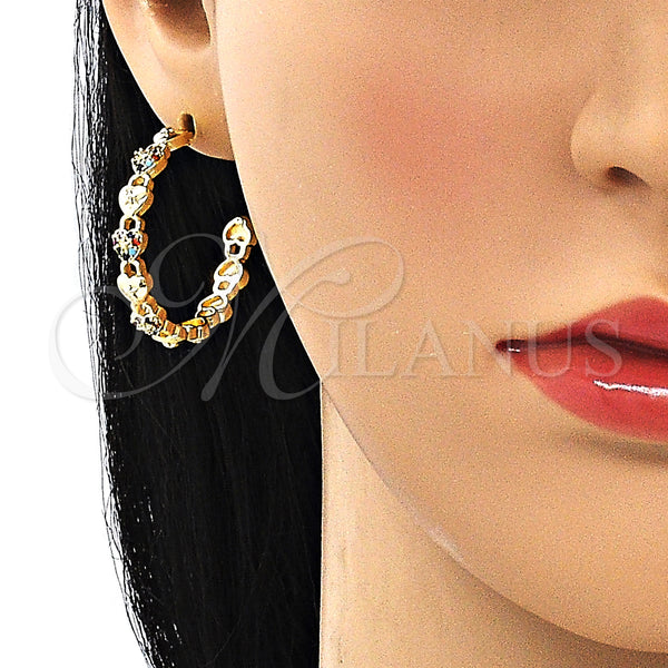 Gold Filled Hoop Earrings — Medium Hoop Lock and Heart Design with Multicolor — alternate product view — SKU 149880 | Oro Laminado aretes de aro — Medium Hoop Lock and corazón diseño with Multicolor — SKU 149880