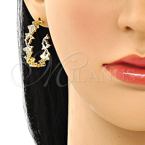 Gold Filled Hoop Earrings — Medium Hoop Dolphin Design with White Micro Pave — alternate product view — SKU 149881 | Oro Laminado aretes de aro — Medium Hoop Dolphin diseño with blanco Micro Pave — SKU 149881