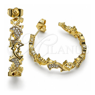 Oro Laminado Medium Hoop, Gold Filled Style Dolphin Design, with White Micro Pave, Polished, Golden Finish, 02.210.0785.30