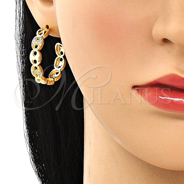 Gold Filled Hoop Earrings — Medium Hoop Puff Mariner Design with White Micro — alternate product view — SKU 149883 | Oro Laminado aretes de aro — Medium Hoop Puff Mariner diseño with blanco Micro — SKU 149883