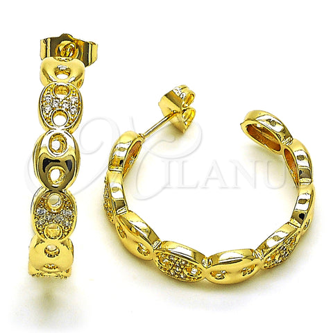 Oro Laminado Medium Hoop, Gold Filled Style Puff Mariner Design, with White Micro Pave, Polished, Golden Finish, 02.210.0786.30