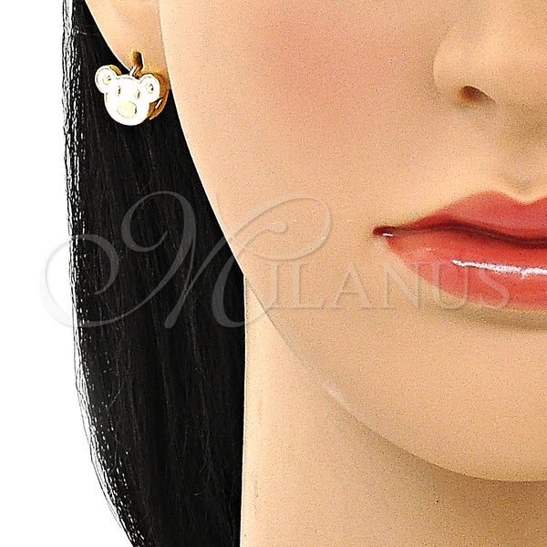 Gold Filled Hoop Earrings — Huggie Hoop Teddy Bear Design White Enamel 02. — alternate product view — SKU 149885 | Oro Laminado aretes de aro — Huggie Hoop Teddy Bear diseño blanco Enamel 02. — SKU 149885