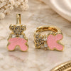 Oro Laminado Huggie Hoop, Gold Filled Style Teddy Bear Design, with White Micro Pave and White Cubic Zirconia, Pink Enamel Finish, Golden Finish, 02.210.0788.10