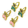 Oro Laminado Huggie Hoop, Gold Filled Style Teddy Bear Design, with White Micro Pave and White Cubic Zirconia, Pink Enamel Finish, Golden Finish, 02.210.0788.10