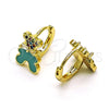 Oro Laminado Huggie Hoop, Gold Filled Style Teddy Bear Design, with Multicolor Micro Pave and White Cubic Zirconia, Turquoise Enamel Finish, Golden Finish, 02.210.0788.1.10