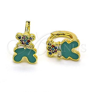 Gold Filled Hoop Earrings — Huggie Hoop Teddy Bear Design with Multicolor Micro — main product view — SKU 149888 | Oro Laminado aretes de aro — Huggie Hoop Teddy Bear diseño with Multicolor Micro — SKU 149888